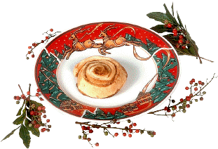 En Zimtschnecke in wiehnachtlichen Outfit