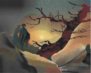 Twee Fr&uuml;nnen in'n Maandschien. Digitaalbild vun Ludgerd L&uuml;ske