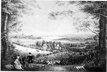 De F&ouml;rde un Kiel (linkerhand in'n Achtergrund) vun't Viehborger Holt ut sehn