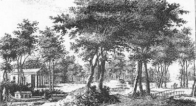 Landschapsbild ut de "Theorie der Garetnkunst" vun J.H. Brandt