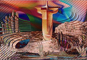 Golgatha un Tempelv&ouml;rhang. Vun Ludgerd L&uuml;ske. Klick op to'n Vergr&ouml;ttern!