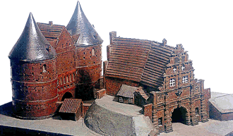 Modell: Dat Holstendoor mit dat v&ouml;rlagerte Knick-Door. Klick op to'n Vergr&ouml;ttern!