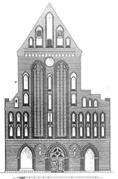 Katharinen-Kirch, Fassaad vun West. Teknen. Klick op to'n Vergröttern!