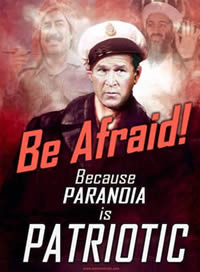 Text: "Hefft Angst! - Denn Verfolgungswahn is patriotisch!"